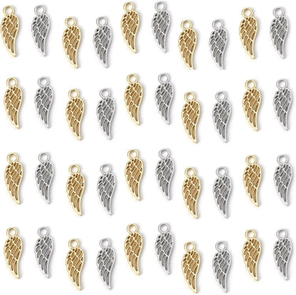 Angel Wings Pendant Charm - 40 Pack of 20 Silver / 20 Gold Toned DIY Jewelry Making Supplies; Small 7/8 Inch for Bracelet, Necklace, Earrings or Arts and Crafts