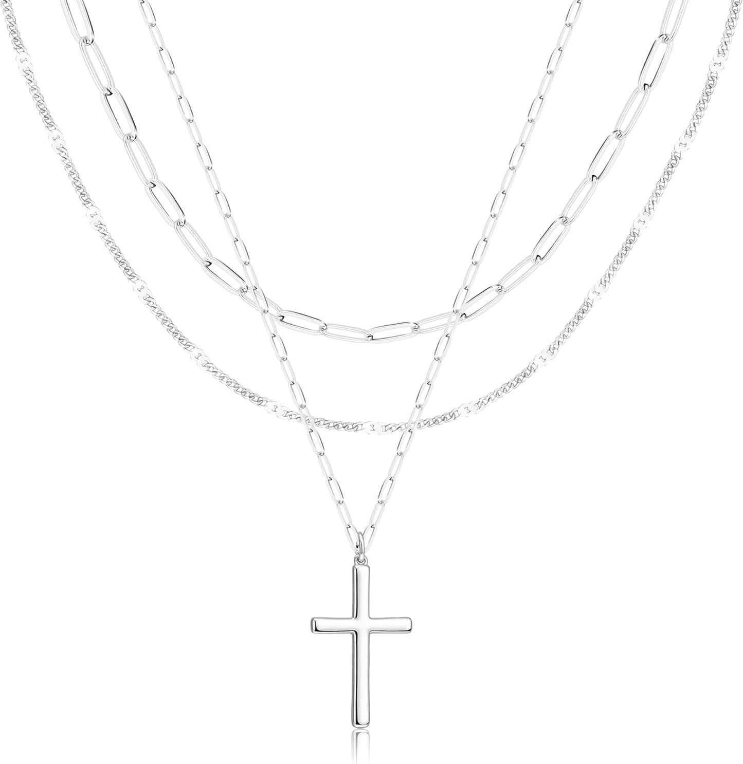 Layered Gold Necklaces for Women, Stackable Dainty 14K Gold Silver Plated Trendy Simple Heart Diamond Cross Bow Circle Pendant Paperclip Choker Dot Chain Necklace,Jewelry Set Gifts for Women