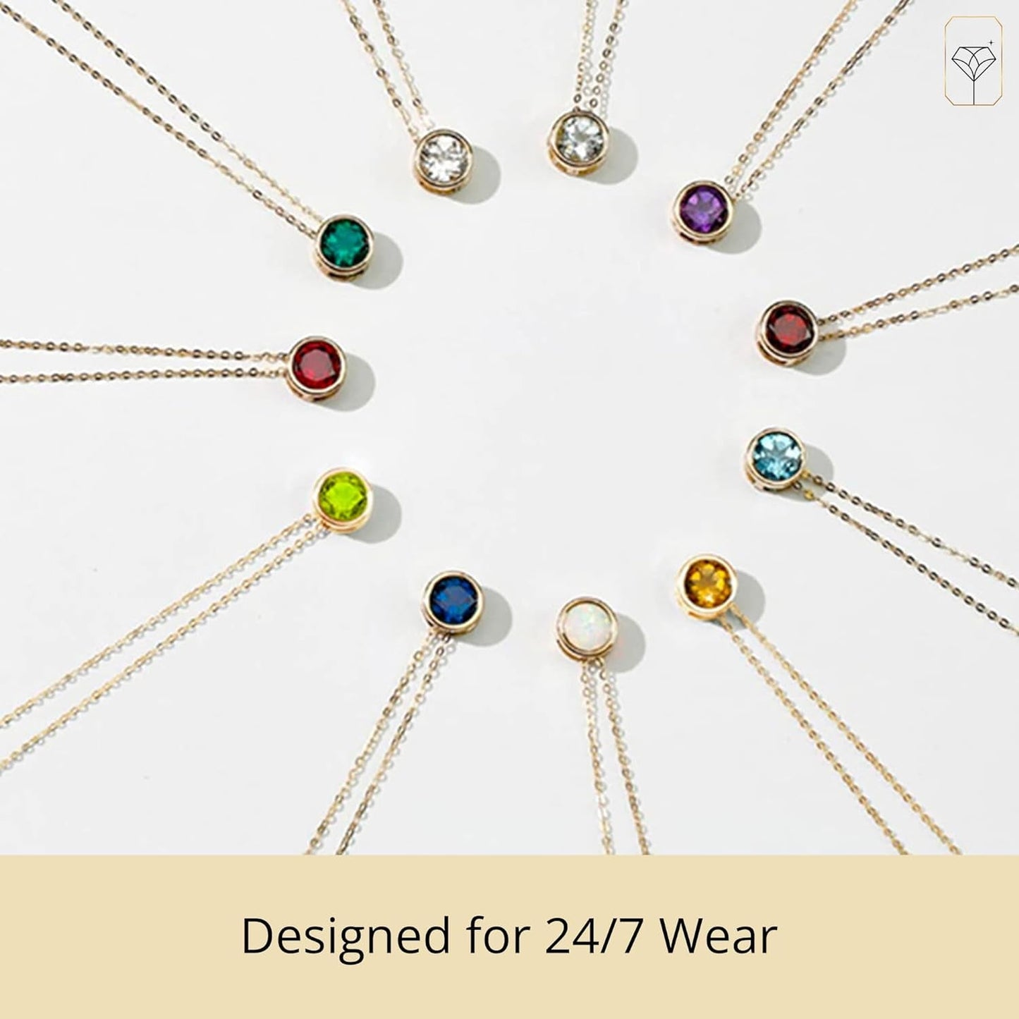 14K White or Yellow Gold round Pendant Necklace for Women with 7 Mm Gemstone Birthstone on 18 Inch Cable Chain Spring Ring Clasp Bezel Set
