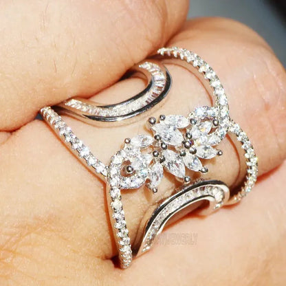 Luxury  Silver White Sapphire Rings Natural Gemstones Birthstone Engagement Rings Wedding Anniversary Bride Women Princess Love Cross Ring Size 6 7 8 9 10
