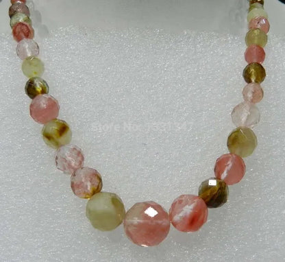 Woman's 6-14mm faceted watermelon tourmaline tower necklace 18" fashion jewelry