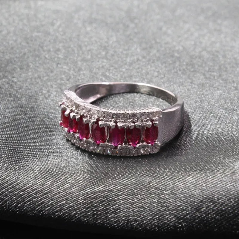 100 % real blood red ruby wedding ring 7 pcs 2.5 mm * 5 mm natural ruby silver ring classic 925 sterling silver ruby ring