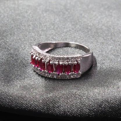 100 % real blood red ruby wedding ring 7 pcs 2.5 mm * 5 mm natural ruby silver ring classic 925 sterling silver ruby ring