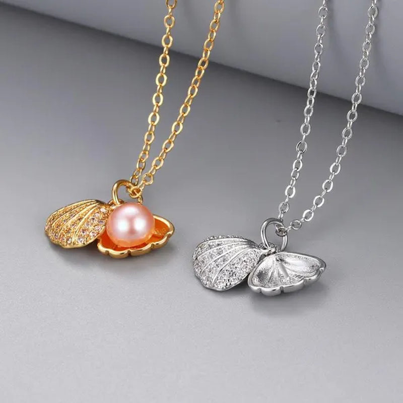 Exquisite Romantic Shell Pendant Women's Necklace Creative Fashion Faux Pearl Silver Plated Jewelry Accessories Birthday Gifts