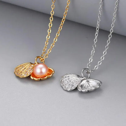Exquisite Romantic Shell Pendant Women's Necklace Creative Fashion Faux Pearl Silver Plated Jewelry Accessories Birthday Gifts
