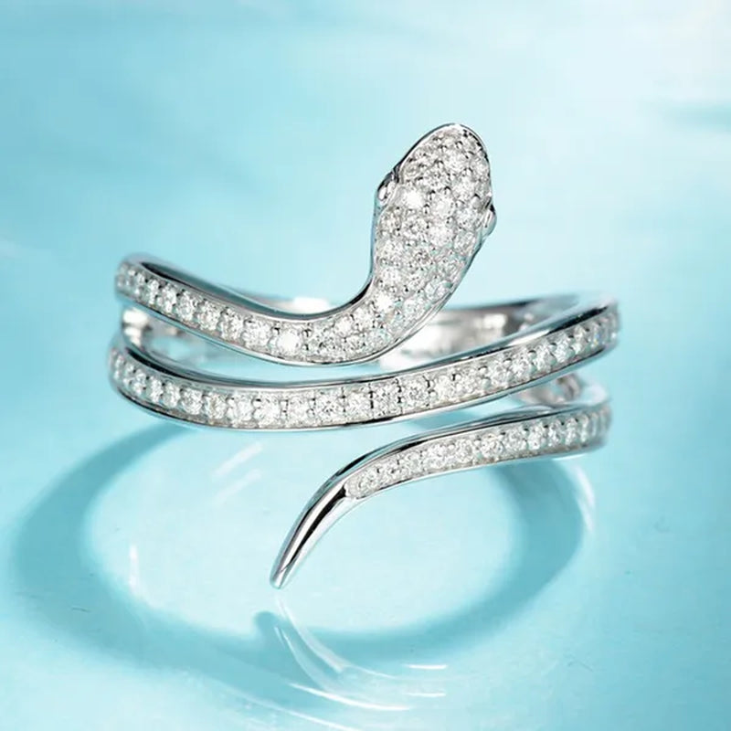 Personality Women'S Fashion 925 Sterling Silver Snake Ring Natural White Sapphire Full Diamond Jewelry for Women Rings Elegant Bride Princess Engagement Party Accessories Wedding Band Anniversary Gift