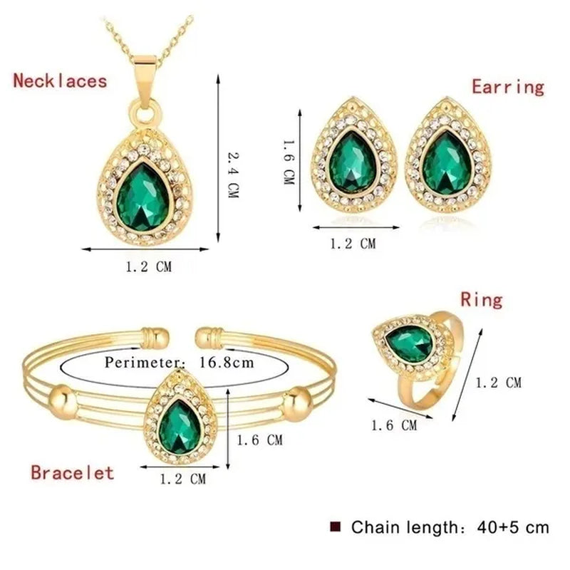 4 Pcs / Set of Luxury Sapphire Princess Crown Necklace Set European and American Bride Engagement Ring Earrings Pendant Beautiful 18K Rose Gold Diamond Wedding Jewelry Set