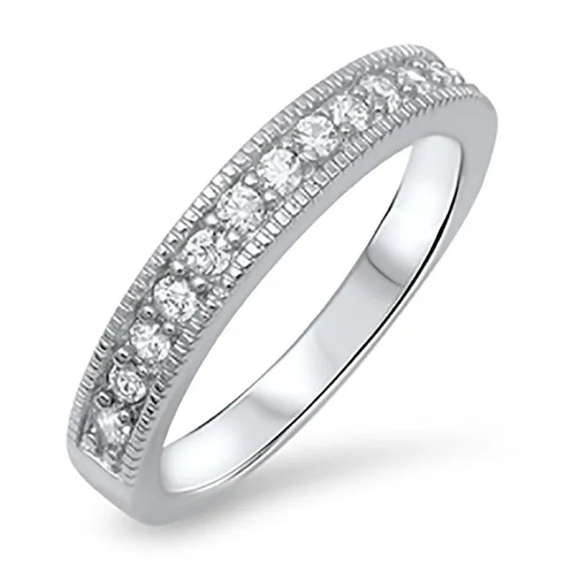 Sterling Silver .925 CZ Cubic Zirconia Antique Women's Anniversary Wedding Band Ring Size 5-10