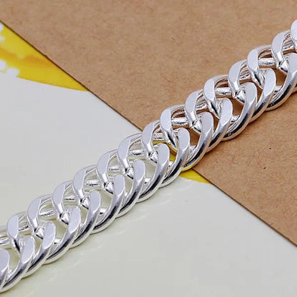 925 Sterling Silver 6MM/10MM Thick Tight Filled Heavy 925 Solid Silver Double Cuban Link Chain Necklace&Bracelet Fashion Jewelry Set(20/22/24 inches)for Women and Men