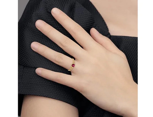 1/2 Carat (ctw) Natural Ruby Heart Promise Ring in 14K Yellow Gold