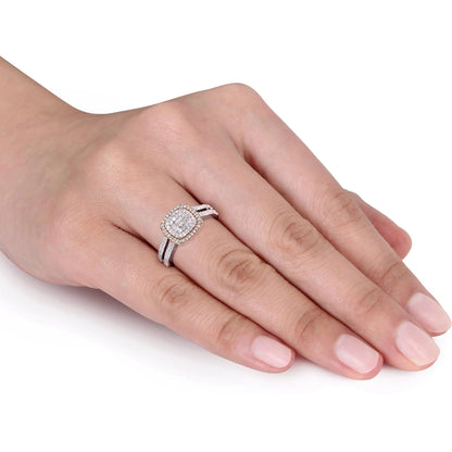 1/2 Carat T.W. Diamond Two-Tone Sterling Silver Double Halo Split Shank Ring