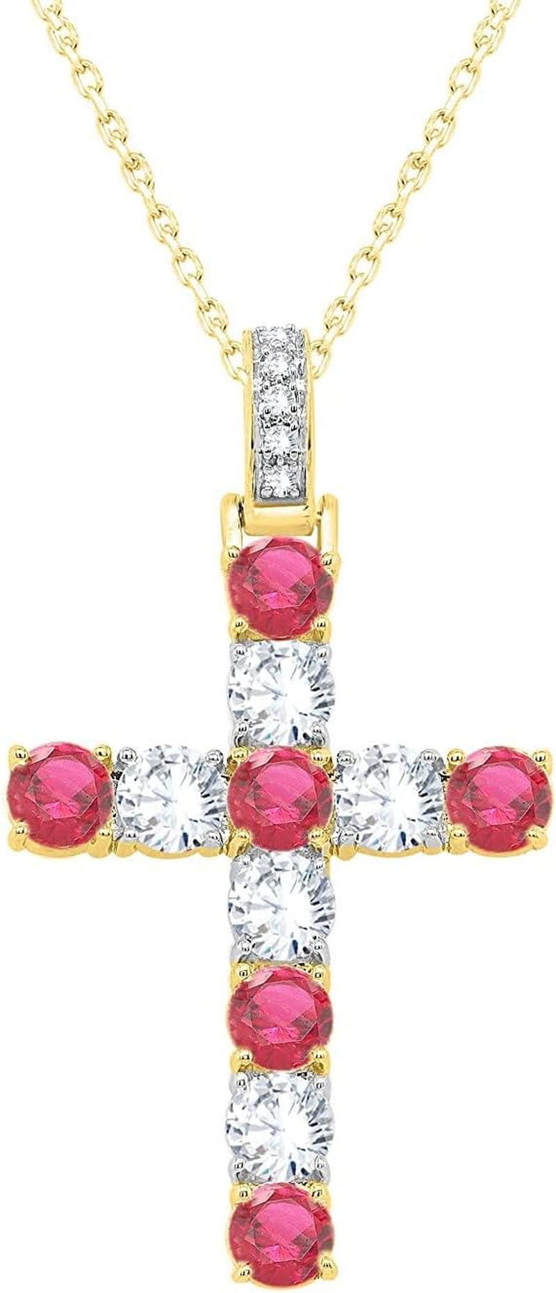 3.2MM round Cut Ruby & Natural Diamond Cross Pendant Necklace for Women in 14K Yellow Gold Plated (Clarity I2-I3, Color I-J, 0.72 Cttw) (Chain Not Included)