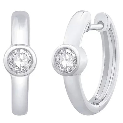 0.20 CT. TW. Diamond Bezel Huggie Hoop Earrings in 14K Gold