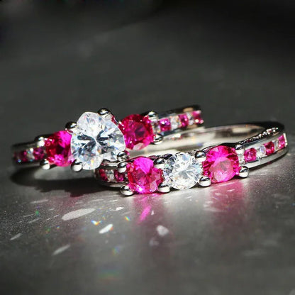 Luxury  Silver Crown Ruby Ring Natural Stone Birthstone Gemstones Engagement Rings Wedding Anniversary Bride Women Square Crossing Set Ring Size 6 7 8 9 10
