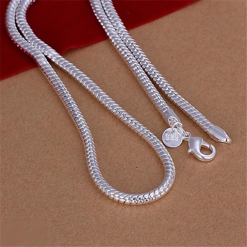 Men Women Snake Chain Necklace 925 Sterling Silver 1MM/2MM/3MM/4MM Thick Silver Necklaces Fashion Wedding Party Exquisite Jewelry(8-30inch)