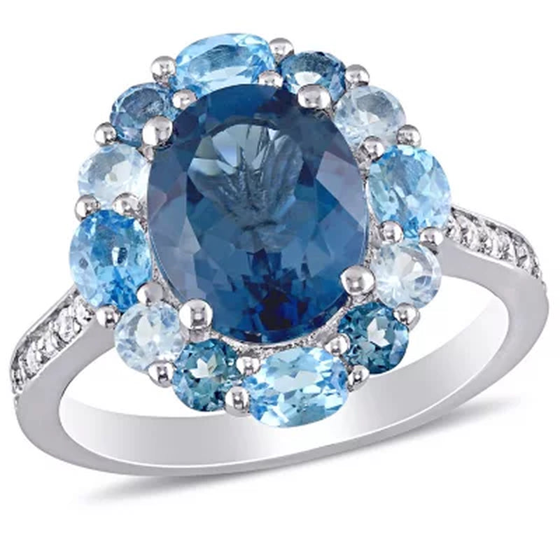 Blue and White Topaz Cocktail Ring in Sterling Silver