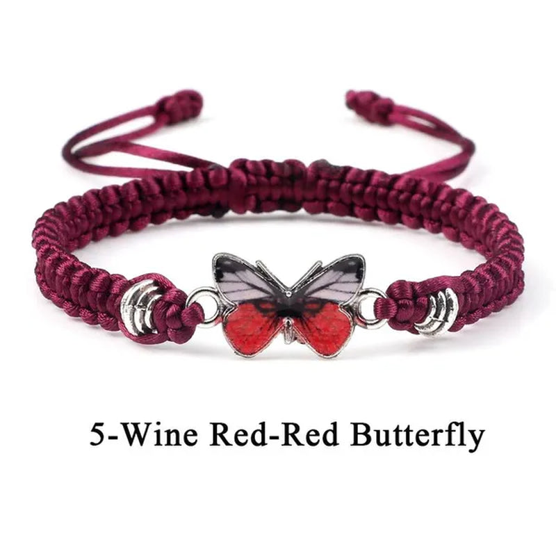 2022 Hot Adjustable Braided String Bracelet for Women Grey Butterfly Pendant Handmade Charm Bangles Fashion Girl Jewelry