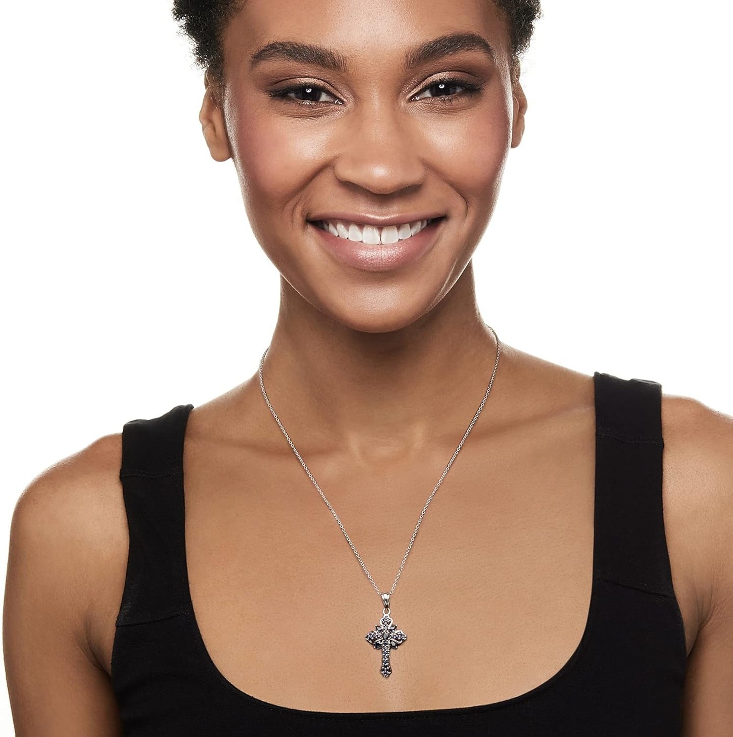 1.42 Ct. T.W. Sapphire Cross Pendant Necklace in Sterling Silver. 18 Inches