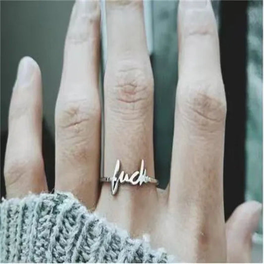 18k Gold Fashion FUCK English letter ring 316L stainless steel unisex hip hop jewelry For women