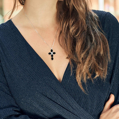 Cross Pendant Necklace for Women | 925 Sterling Silver | 6X4MM Gemstone Birthstone | Jesus Christian Religious Crucifix Jewelry Gifts | 18 Inch Chain