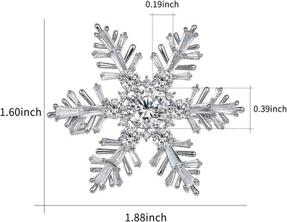 White Gold Plated Cubic Zirconia CZ Winter Art Deco Snowflake Flower Clear Brooch Pin for Women Lady