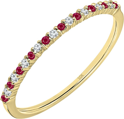 Alternate round Ruby & White Diamond Wedding Stackable Band for Women in Solid Gold