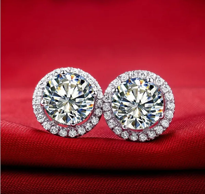 Brilliant Round Cut Halo Solitaire Moissanite & Simulated Diamond Solitaire Stud  Back Earrings  Engagement & Wedding Jewelry Ear Studs Bridal Gift Diamond Stud Earrings  Stud Earrings Stud Earrings for Women Jewelry