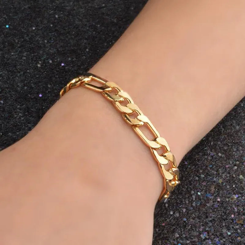 925 Sterling Silver Gold Italian 8mm Solid Diamond-Cut Figaro Link Chain Bracelet for Men Jewelry