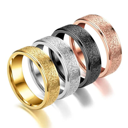 1Pcs Rose Gold Stainless Steel Frosted Curved Ring Simple Geometric Type Ring Wide 4mm/6mm
