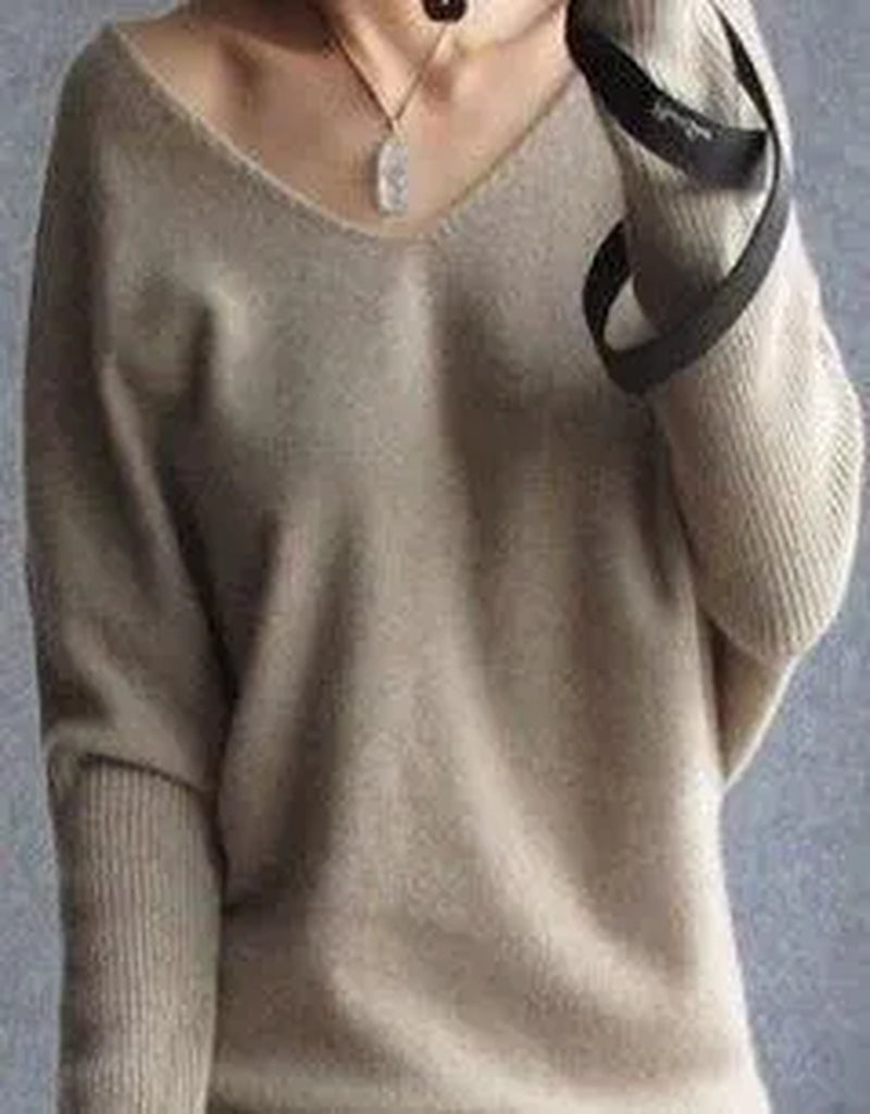 2023 Spring Autumn Cashmere Sweaters Women Fashion Sexy V-Neck Sweater 100% Wool Pullover Batwing Sleeve plus Size Pullover