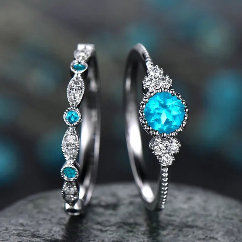 New Trendy 2019 Hot Sale Wedding Rings Set Natural Amethyst Sapphire Ring for Women Fashion Silver Jewelry with Gemstone Party Gift