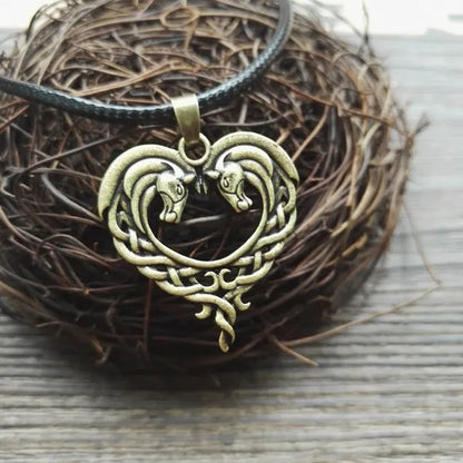 Fantasy Celtic Horse Lords Necklace Bronze Celtic Horse Heart Pendant