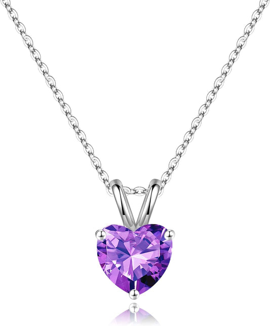 Heart Birthstone Necklace for Women - Dainty Heart Birthstone Pendant Sparkle 925 Sterling Silver Necklace Anniversary Birthday Gifts for Women Mom Wife Daughter Grandma Jewelry Gifts