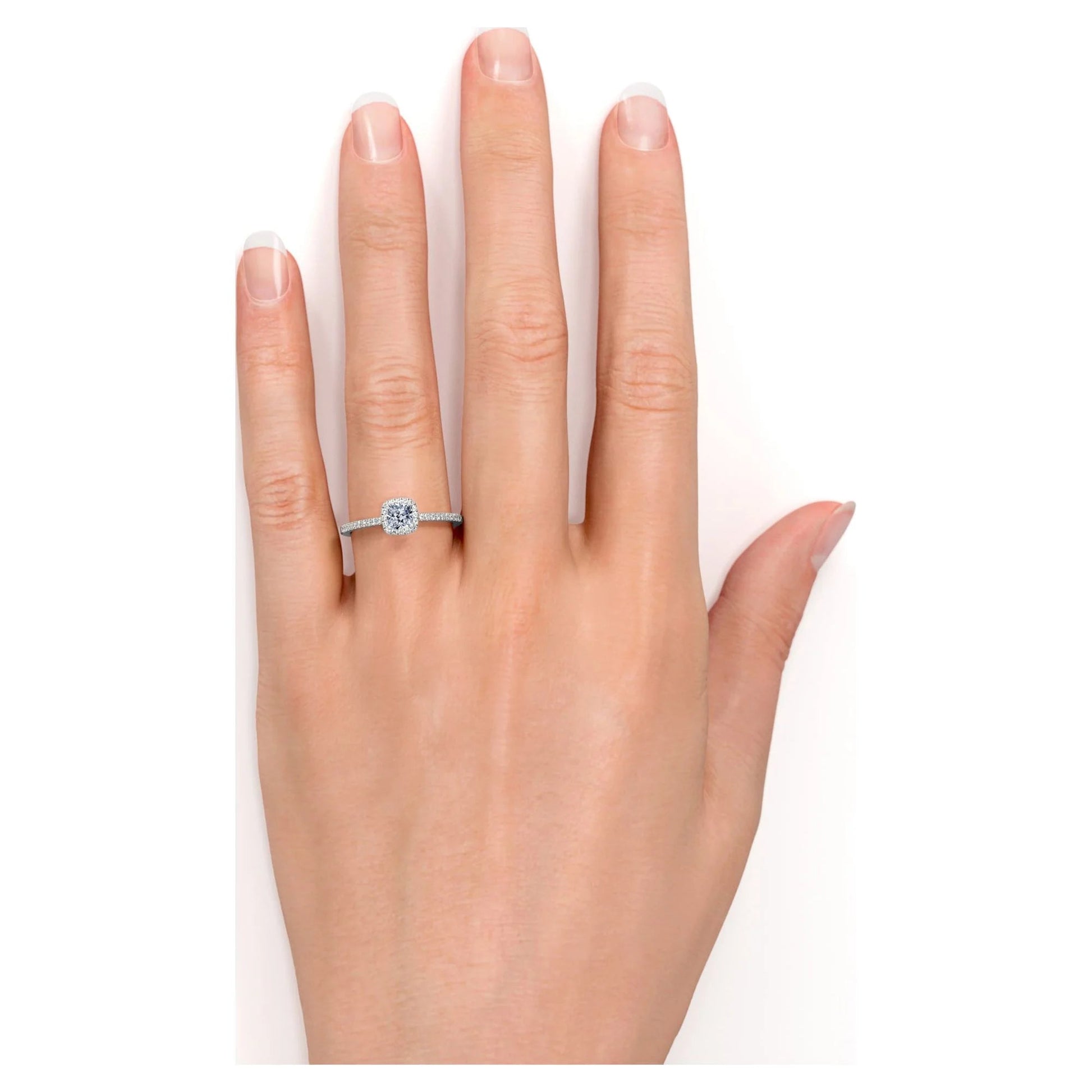 .50 Carat Cushion Cut Real Diamond Halo Engagement Ring in 10K White Gold