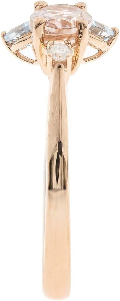 Gin and Grace 10K Rose Gold Genuine Aquamarine & Genuine Morganite Ring with Diamonds for Women | Ethically, Authentically & Organically Sourced (Oval & Pear) Shaped Aquamarine Hand-Crafted Jewelry for Her | Aquamarine Ring for Women