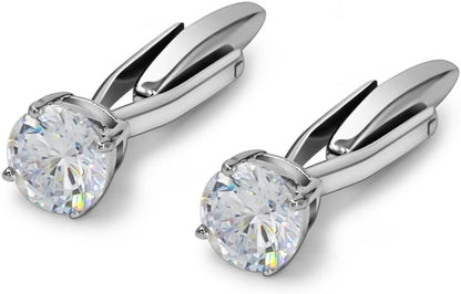 Swarovski White Crystal Cufflinks Glimmering Diamond Color Cuff Links Set for Wedding Party