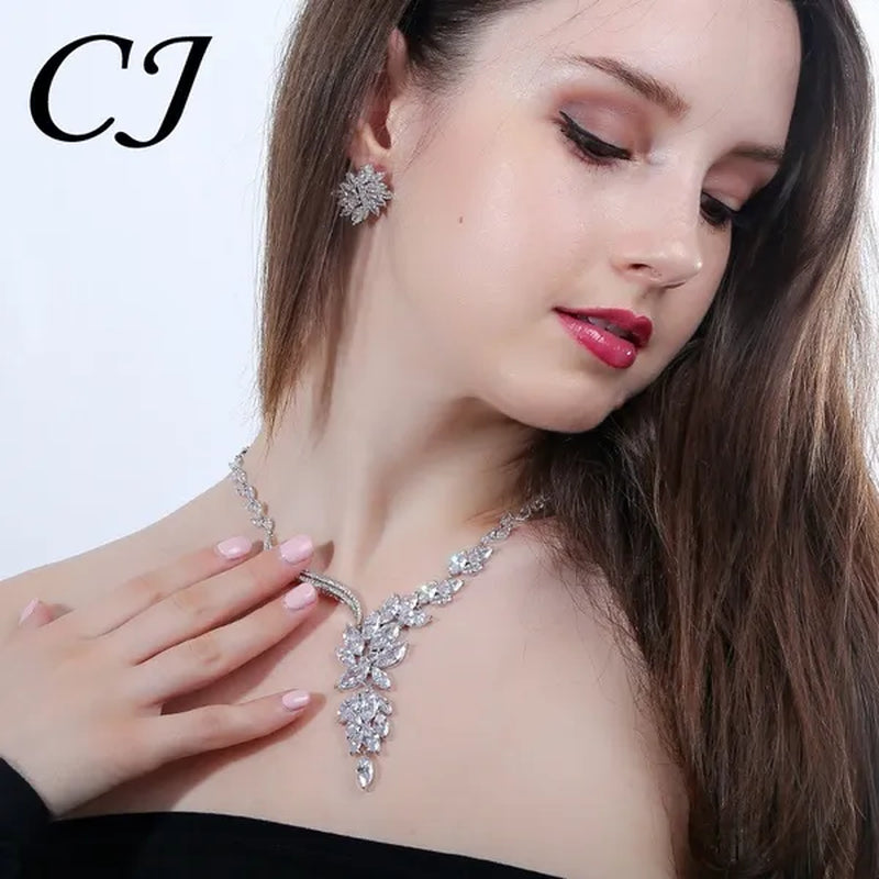 CANDICE Super Luxury White Gold Plated Clear Cubic Zirconia Big Flower Bridal Necklace Earrings For Wedding Party Jewelry Sets