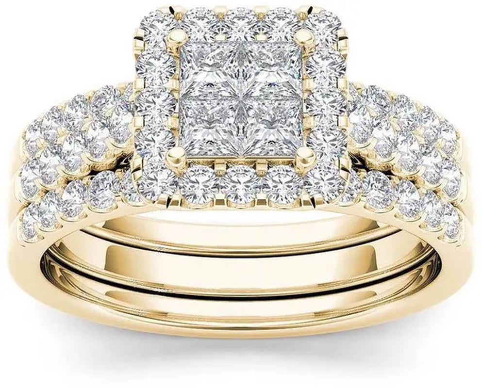 6 Styles Exquisite Women Ladies 18K Gold Natural White Sapphire Diamond Ring Set Anniversary Christmas Gift Engagement Bridal Wedding Jewelry Rings Size 6-10