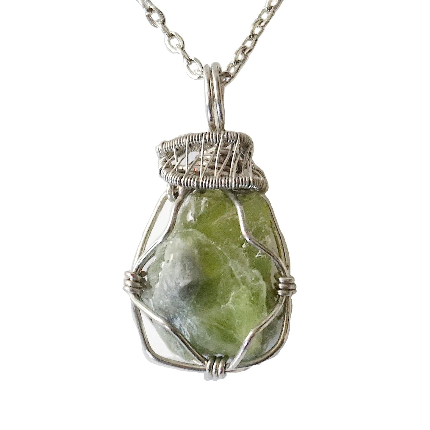 Handmade Women’S Peridot Necklace 24 Inch Chain White Gold Plated, August Birthstone