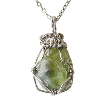 Handmade Women’S Peridot Necklace 24 Inch Chain White Gold Plated, August Birthstone