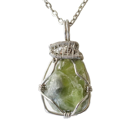 Handmade Women’S Peridot Necklace 24 Inch Chain White Gold Plated, August Birthstone