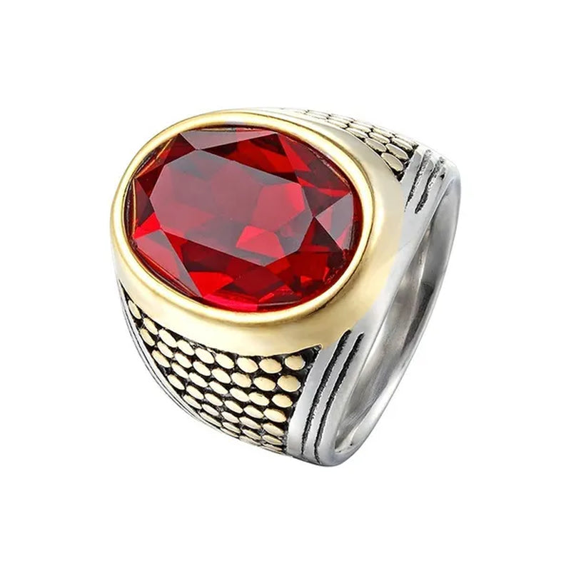 Business Men's Fashion Ring Red Zircon Ring Wedding Engagement Party Jewelry