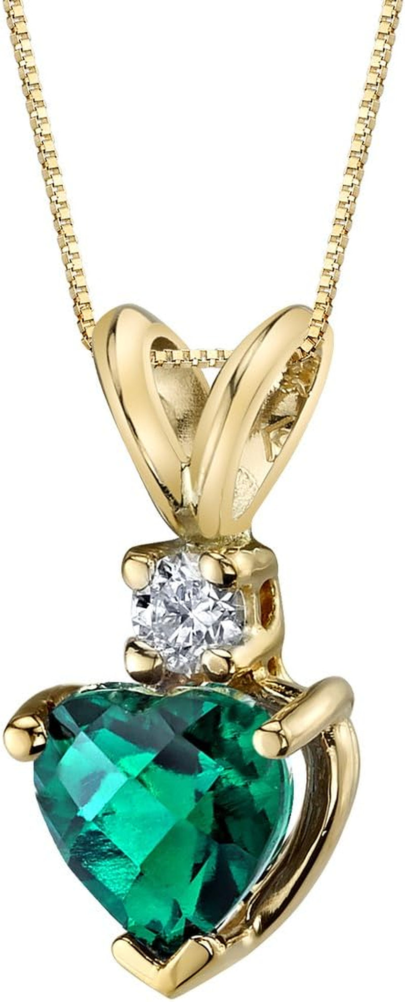 Created Emerald with Genuine Diamond Pendant in 14K Yellow Gold, Heart Shape Solitaire 6Mm