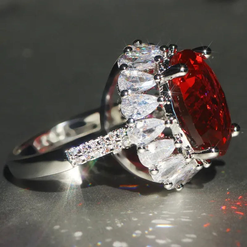 Unique  Silver Natural Ruby Gemstones Birthstone Bride Princess Wedding Engagement Strange Ring Size 6 7 8 9 10