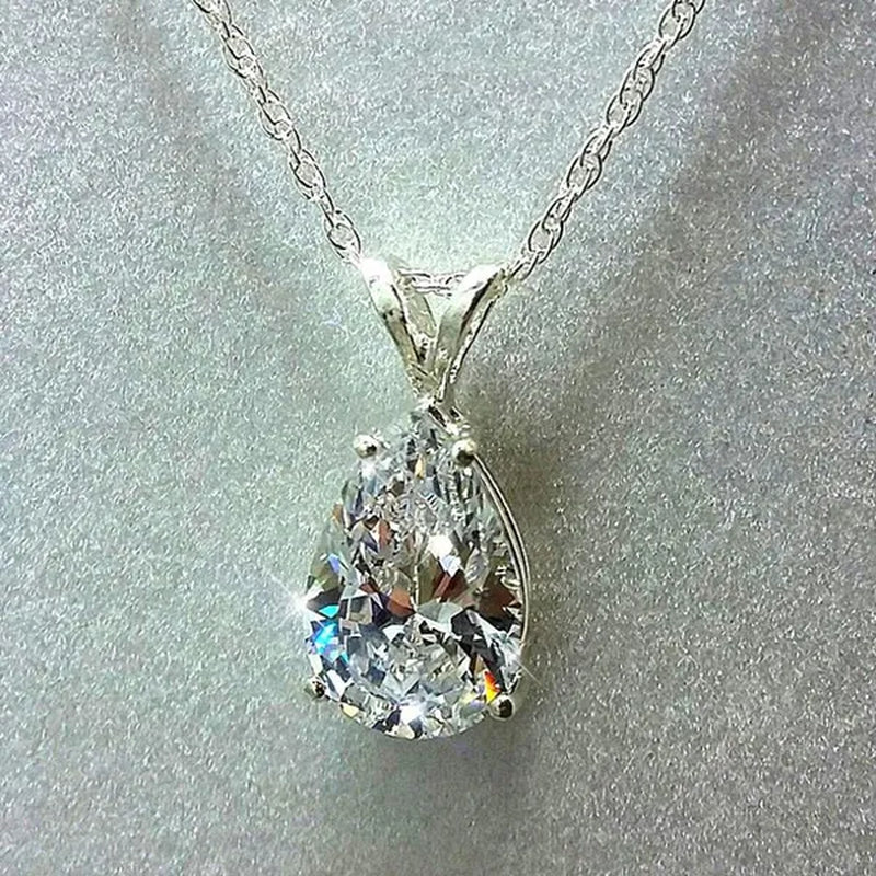 Fashion Jewelry Water Drop White Sapphire 925 Sterling Silver Pendant Necklace