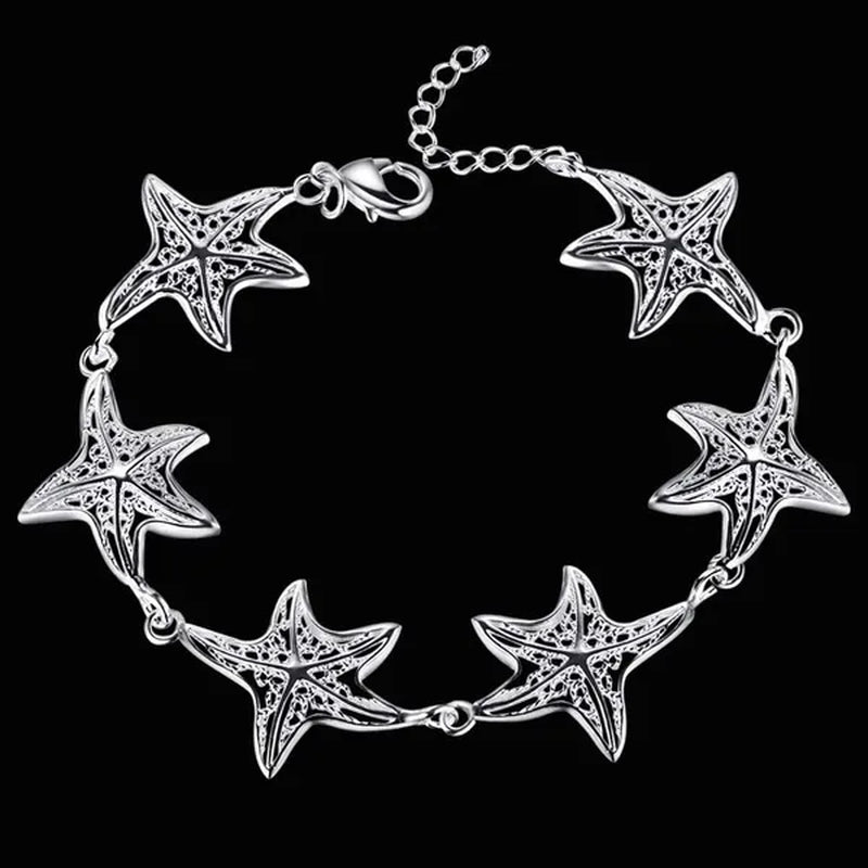 925 Sterling Silver Starfish Charm Bracelet Women Silver Jewelry Accessories