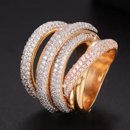 Gloriya Luxury Indian Yellow Gold Plated Women Statement Jewelry Micro Pave African Tiny AAA Cubic Zirconia Wedding Party Large Finger Ring for Ladies