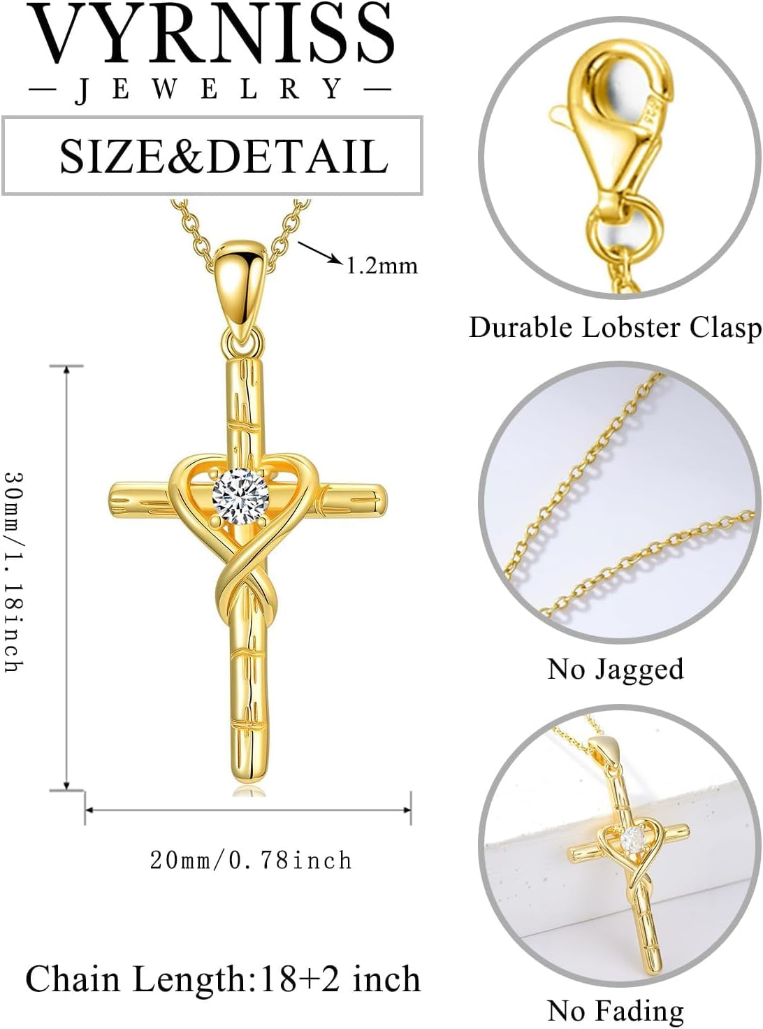 18K Gold Cross Pendant for Women Gold Cross Necklace 18K Gold Jewelry Religious Gift