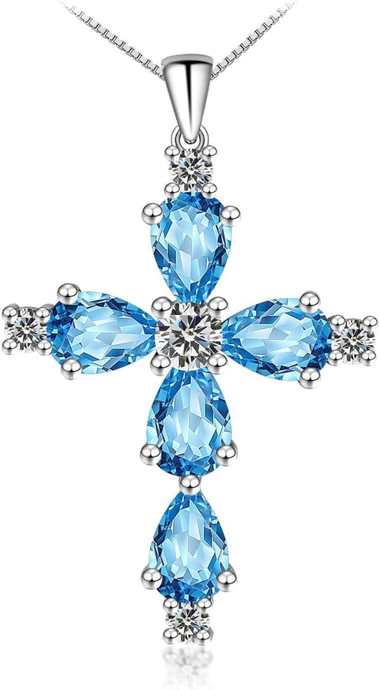 Cross Necklace for Women,925 Sterling Silver Jesus Christian Religious Birthstone Jewelry