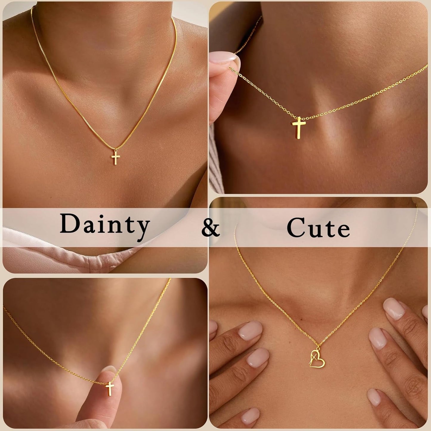 Valentines Gifts for Her Teen Girls Kids - Valentines Day Cross Necklace Dainty 14K-Gold-Plated Cross Pendant Necklaces Simple Tiny Necklace Christian Religious Easter Jewelry Gift for Teenage Girl Women